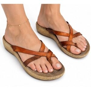 Yokono Ibiza Womens Brown Leather Toe Loop Sandals Made in Spain